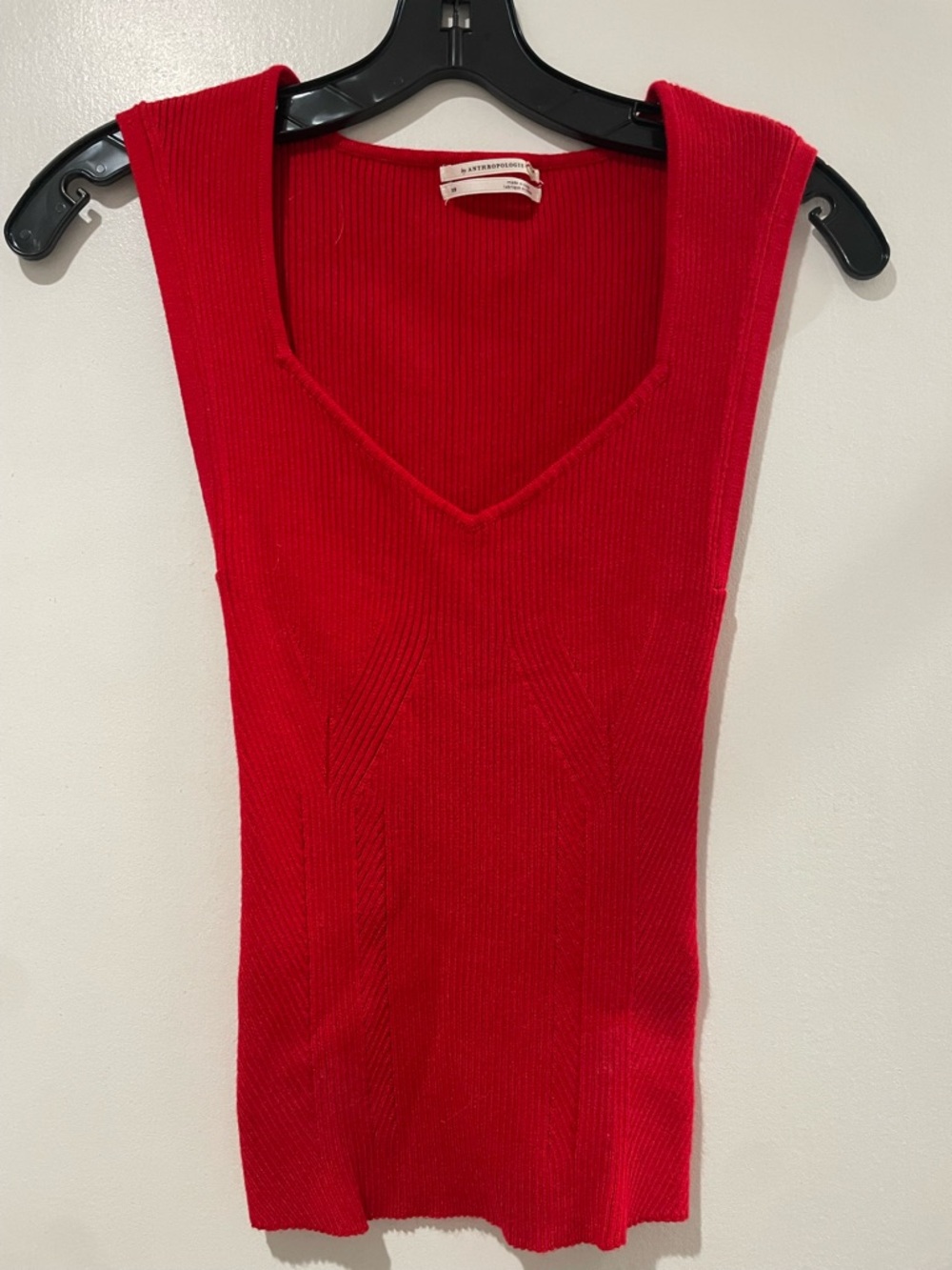 Anthropologie Vibrant Red Ribbed V-Neck Knit Tank